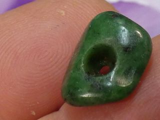 Ancient Pre - Columbian Mesoamer.  Green Jadeite Necklace Bead Mayan Imperial Hue