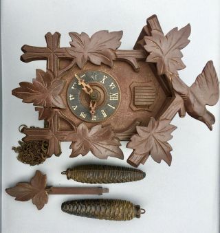 Black Forest Cuckoo Clock Carved Made In Germany D.  R.  G.  N Loft Find