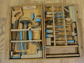 Vintage Handy Andy Carpenters Tool Set 602 W/wood Case Nearly Complete
