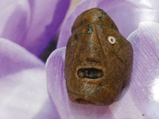 Ancient Pre - Columbian Mesoamer.  Jade Greenstone Face Bead Teotihuacan Artifact