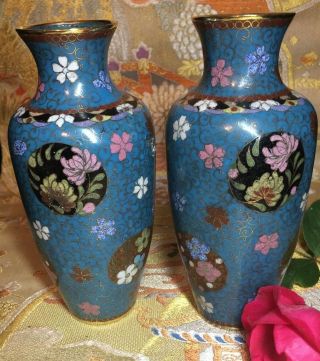 Fine True Antique Japanese Cloisonne Vases.  Meiji.  C 1900 6 "