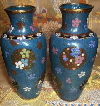 fine true antique Japanese cloisonne vases.  Meiji.  c 1900 6 
