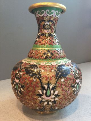 Antique Vtg Chinese Cloisonné Enameled Vase 6 "
