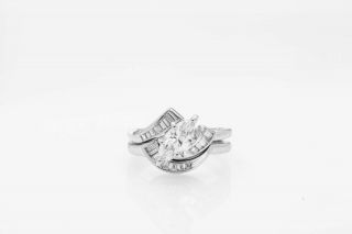 Antique 1940s $10,  000 2ct Vs F Marquis Diamond 14k White Gold Wedding Ring Set