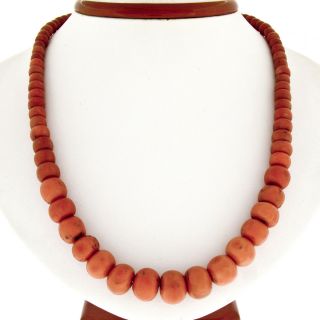 Vintage 19 " Gia Graduated Natural Coral Bead Strand Necklace W/ 10k Gold Clasp