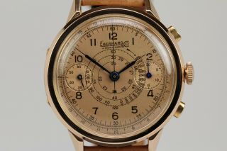 Vintage Eberhard 18K Rose Gold Mechanical Chronograph Watch Circa 1940s 37mm 2