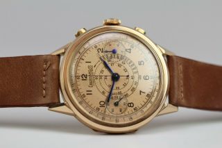 Vintage Eberhard 18K Rose Gold Mechanical Chronograph Watch Circa 1940s 37mm 7