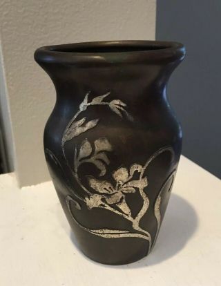 Heintz Vase Floral Silver On Bronze Overlay 1912 4” 3816b Arts & Crafts Mission