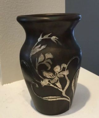 Heintz Vase Floral Silver on Bronze Overlay 1912 4” 3816B Arts & Crafts Mission 2