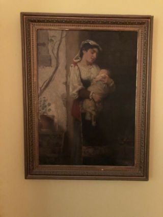 Antique Victorian Oil Painting By W.  P.  Morgan “mother Holding Baby”