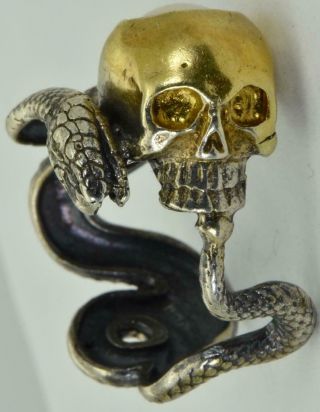 Wow Antique Victorian Memento Mori Skull&snake Vermeil Silver&pearl Ring.  Rare