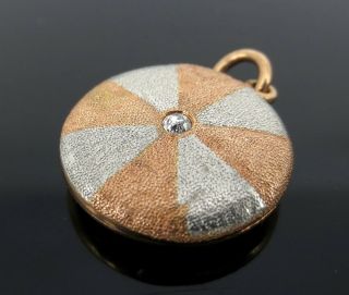 Antique 0.  05ct Old Mine Cut Diamond & 14k White & Rose Gold Locket Pendant Charm