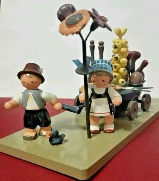 Germany Folk Art Wooden People Wagon And Flowers 1998 Miniatures