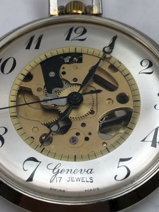 Geneva Swiss Made 17 Jewels Skeleton Dial Pocket Watch - 3