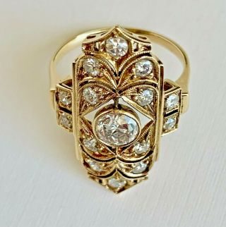 Exceptional Vintage/Antique 14K Gold Diamond Ring Intricate Filigree Size 6.  5 2