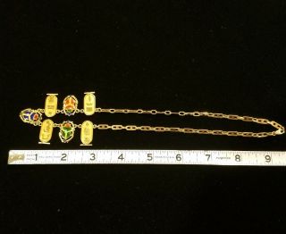 Vintage 18K Gold & Enamel Scarab Hieroglyphic Egyptian Bracelet and necklace set 8