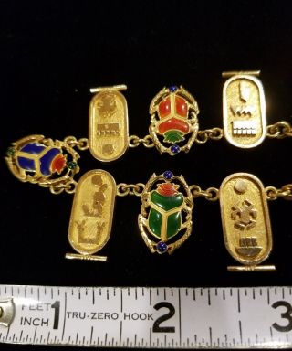 Vintage 18K Gold & Enamel Scarab Hieroglyphic Egyptian Bracelet and necklace set 9
