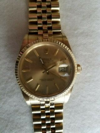 Vintage Rolex 14k Oyster Perpetual Date Men ' s Jubilee Bracelet Watch Ref 15037 2