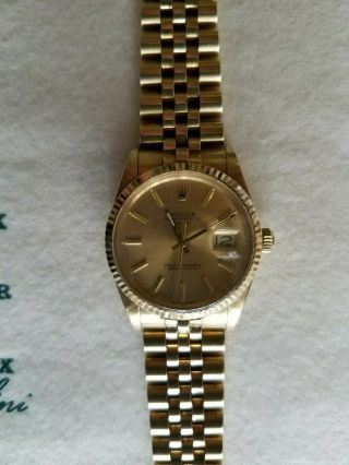 Vintage Rolex 14k Oyster Perpetual Date Men ' s Jubilee Bracelet Watch Ref 15037 3