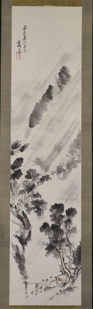 Japanese Hanging Scroll Art Painting Sansui Landscape Asian Antique E7389
