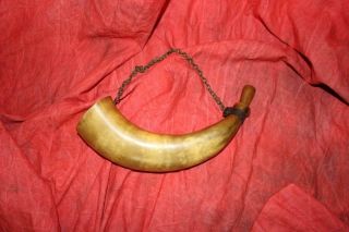 Rare Antique Hunting Horn W/Integral Carved Mouthpiece & Chain 2