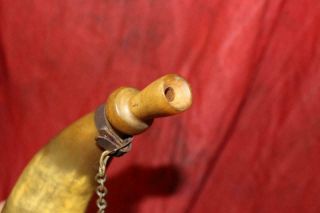 Rare Antique Hunting Horn W/Integral Carved Mouthpiece & Chain 3