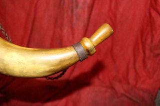 Rare Antique Hunting Horn W/Integral Carved Mouthpiece & Chain 4