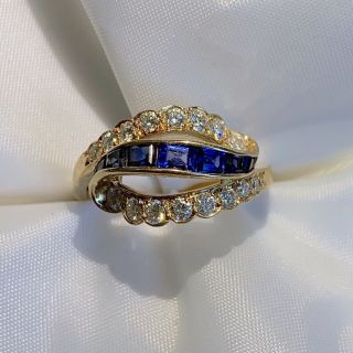 Vintage 18k Oscar Heyman Yellow Gold Diamond And Saphire Womens Ring