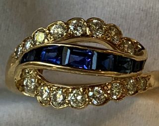 Vintage 18k Oscar Heyman Yellow Gold Diamond and Saphire Womens Ring 8