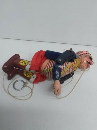 Vintage Rope Climbing Pirate Tin Litho Pull String Toy T.  P.  S.  Japan