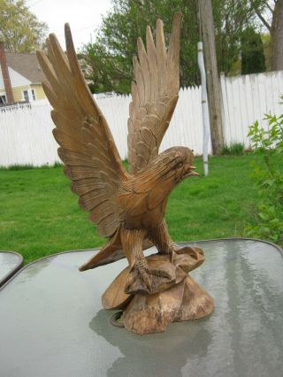 Antique Folk Art Large Hand Carved Wood American Eagle From Early Estate