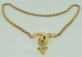 Victorian 15k Yellow Gold Turquoise And Garnet Snake Necklace