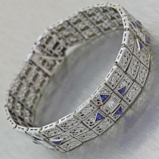 1930s Antique Art Deco 1.  50ctw Sapphire & Diamond Filigree Bracelet