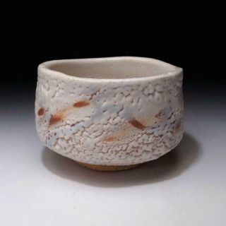 CQ6: Japanese Pottery Tea bowl,  Shino ware by Famous potter,  Shuichi Sawada 3