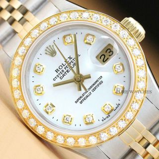 Authentic Ladies Rolex Quickset Two Tone 18k Yellow Gold Diamond & Steel Watch