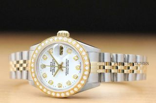 AUTHENTIC LADIES ROLEX QUICKSET TWO TONE 18K YELLOW GOLD DIAMOND & STEEL WATCH 2