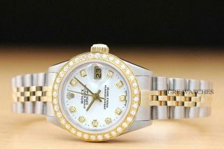 AUTHENTIC LADIES ROLEX QUICKSET TWO TONE 18K YELLOW GOLD DIAMOND & STEEL WATCH 3