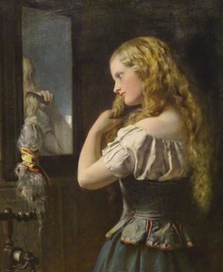 Large 19th Century Blond Girl Portrait Combing Her Hair By Francis John Wyburd
