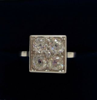 Antique French Art Deco 1.  50ct Diamond Ring Platinum - Square Cluster - Size P1/2