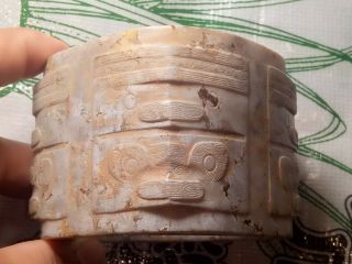 High Ancient Jade Chicken Bone White Liangzhu Culture Animal Face Jade Cong