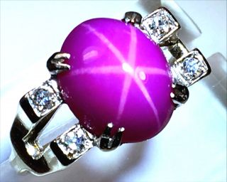 Stunning 4.  8ct Clearly Visible 6 - Ray STAR Ruby Diamond Ring In 14k White Gold 2