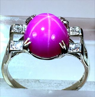 Stunning 4.  8ct Clearly Visible 6 - Ray STAR Ruby Diamond Ring In 14k White Gold 6