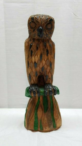 Vintage Folk Art Hand Carved Painted Wood Wooden Owl Sculpture Statue Figurine