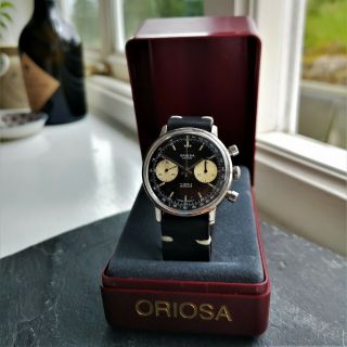 Mens Vintage Oriosa Reverse Panda Chronograph Watch,  Valjoux 7733 & Box