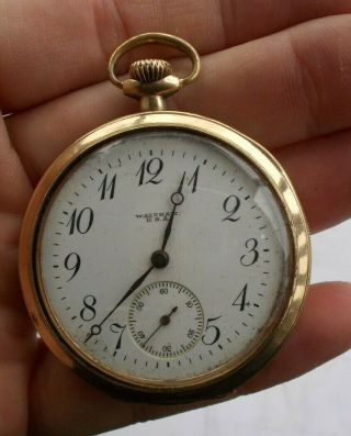 Rare Vintage Antique 1.  75 " Wind Up Waltham Gold Filled Pocket Watch Shape