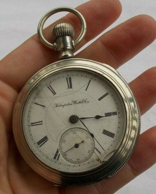 Rare Vintage Antique 2.  25 " Wind Up Hampden Pocket Watch Large Silveroid Look Nr