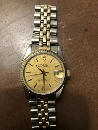 Vintage Tudor Prince Oysterdate By Rolex (two Tone 14k Gold) W/ Gold Linen Dial