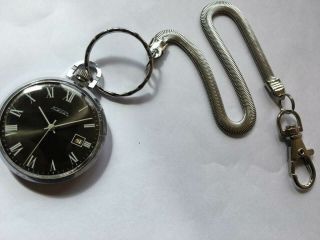 Rare Vintage Pocket Watch Raketa Paketa 2614 With Black Dial Date Cccp