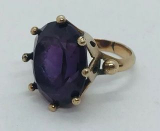 Vintage 14k Yellow Gold Syn.  Alexandrite Purple Blue Ring Size 6.  5