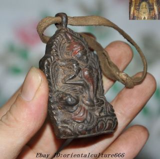 Old Tibet Buddhism Bronze Cinnabar Hevajra Yab - Yum Buddha Statue amulet Pendant 2